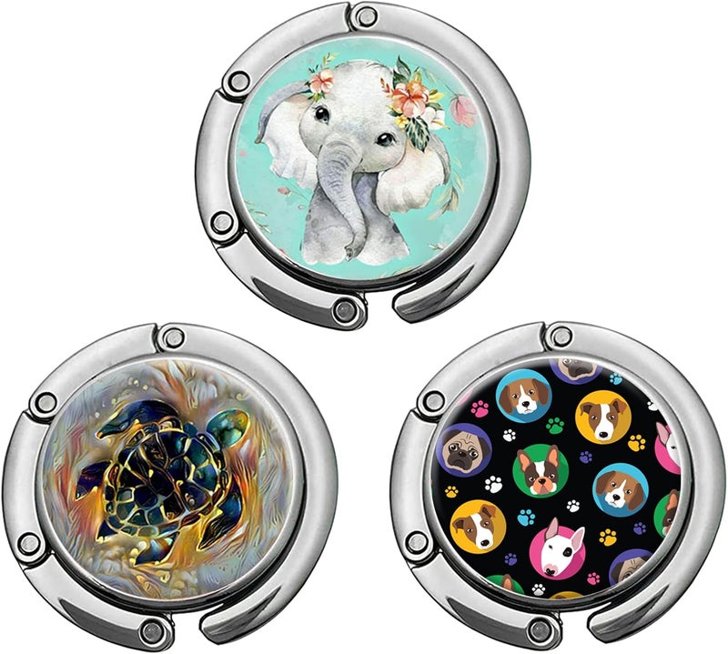 ZHENBAOLAI Foldable Purse Hook, Folding Handbag Hanger Bag Hanger Table Hook for Girls and Women（004-3P 3P Cute Animal） - Image 1